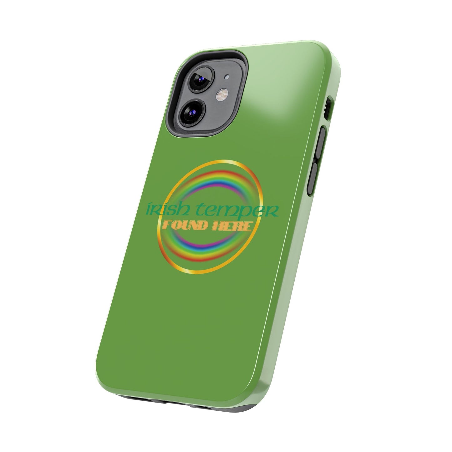 Green Irish Temper Found Here Tough Phone Cases, iPhone & Samsung cases, wireless charging, gifts, St Patricks Day, Birthday, Christmas