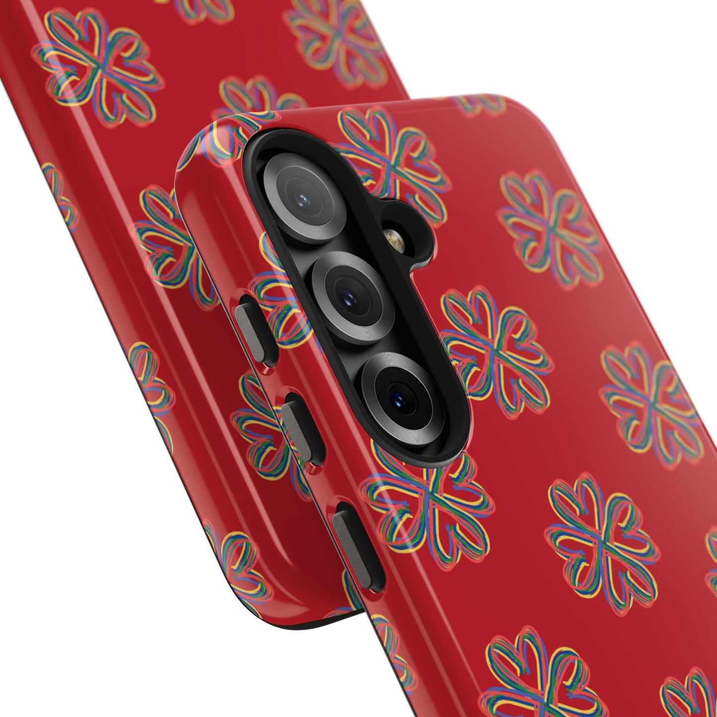 Floral Tough Phone Case, Red Phone Cover, Protective Tech Accessory, Botanical Phone Shell, Gift for Gardeners, Colorful, Wireless Charging