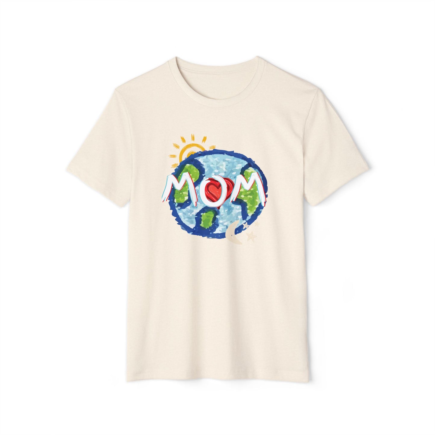 Mom Whole World Sun, Moon, Stars Heart Unisex Recycled Organic T-Shirt, Eco-Friendly Tee, Family Gift, Celestial Shirt