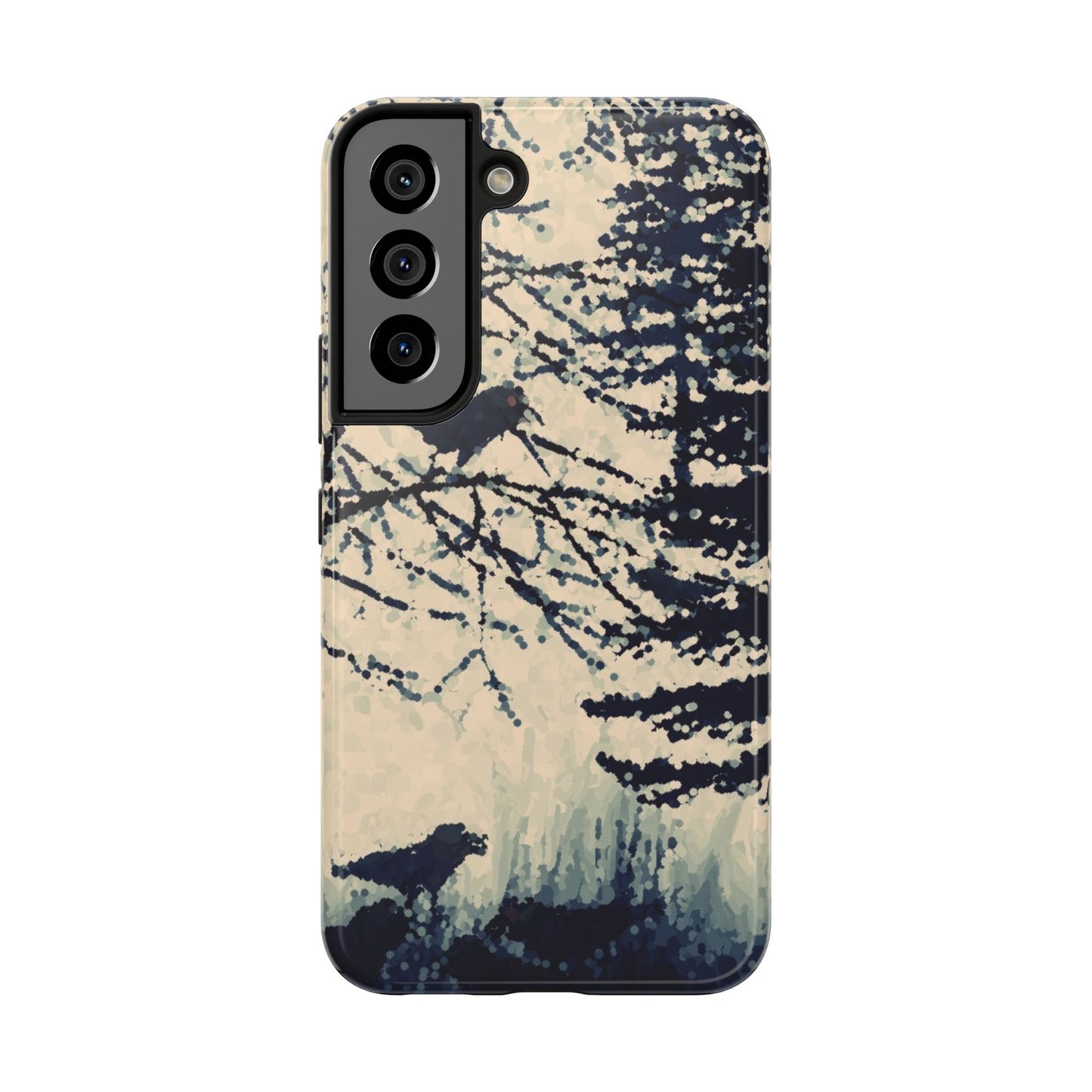 Crows in Forest Tough Phone Cases, iPhone & Samsung cases, wireless charging, crows, trees, birds, original artwork, gifts, Halloween