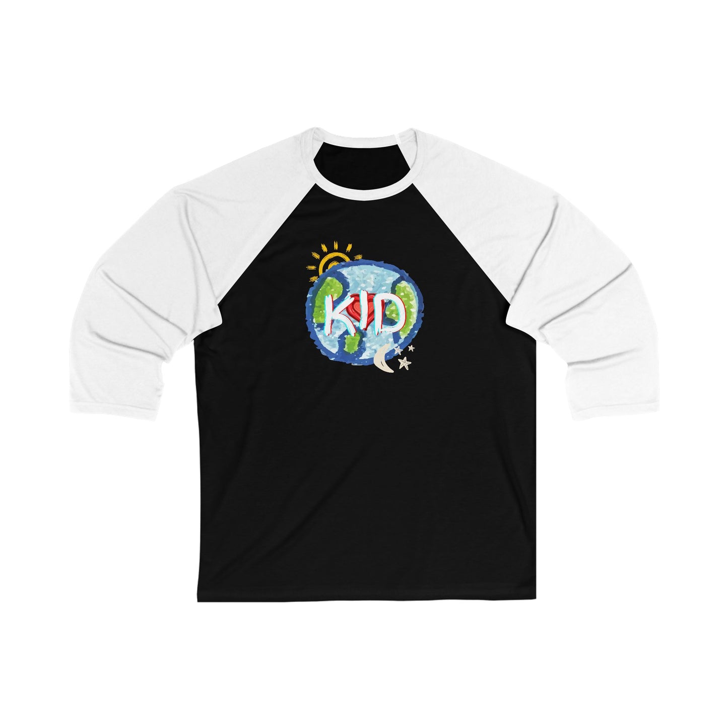 Kid Unisex 3\4 Sleeve Baseball Tee, adult sizes, whole world, sun moon stars, matching set, gender neutral, gift for women men teens friends