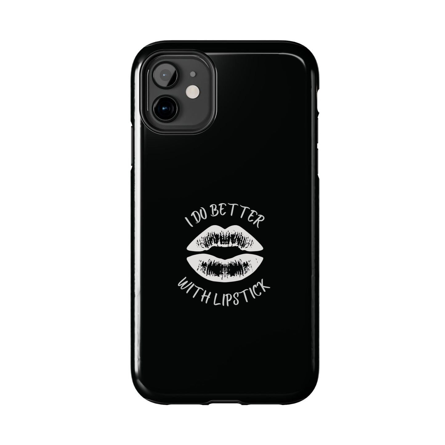 Glamorous Lipstick Tough Phone Cases - Empowered Gifts, Sassy Wireless Charging Cover, Fun Lips Samsung & iPhone Cases, Black Design