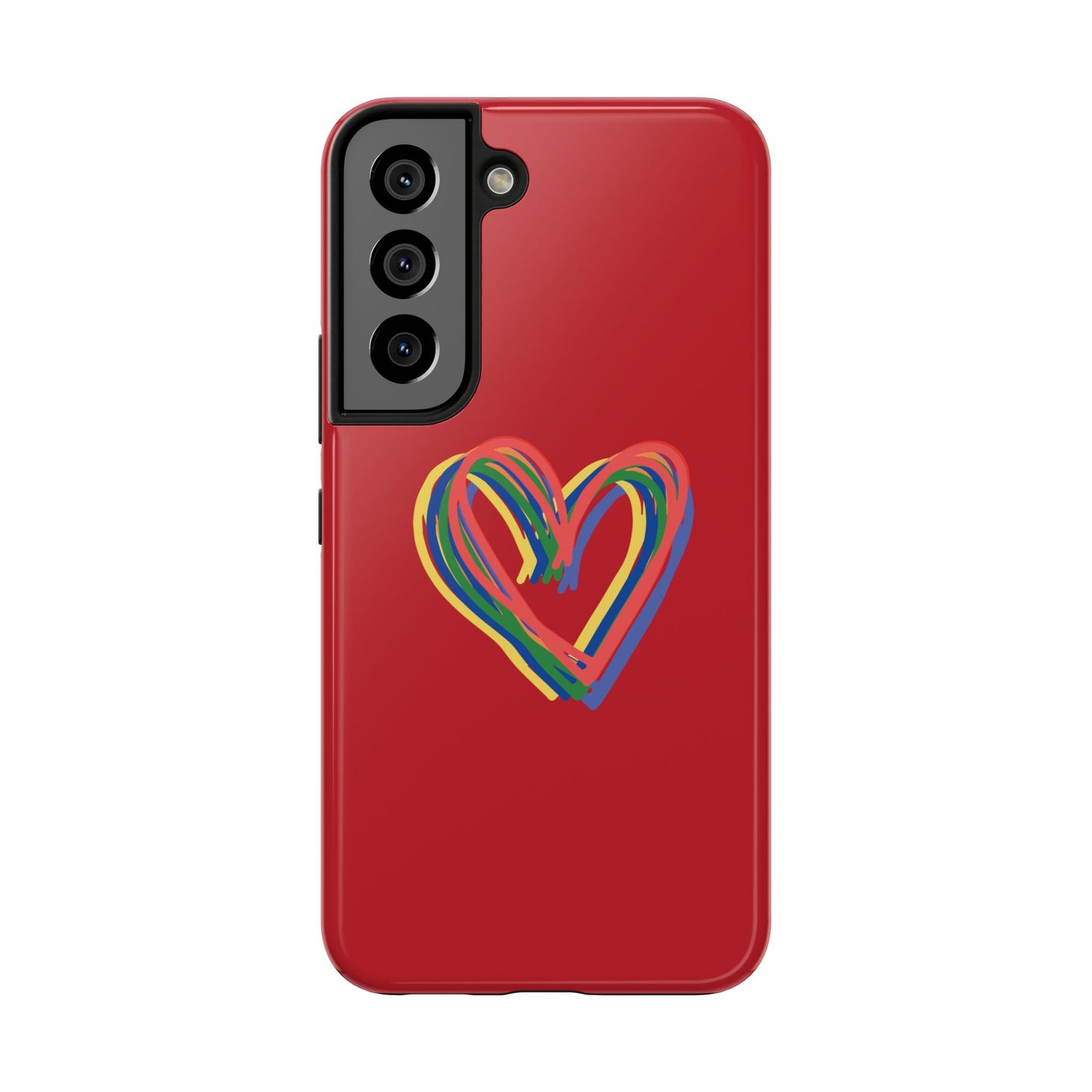Rainbow Hearts Tough Phone Case, Red Phone Cover, Smartphone Case, Heart Pattern Phone Shell, Phone Hard Case, Colorful, Wireless Charging
