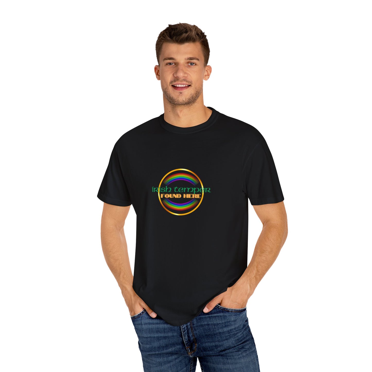 Irish Temper Found Here Unisex Garment-Dyed T-shirt, rainbow, fun, gender neutral, casual, relaxed, soft, preshrunk cotton, St Patricks Day