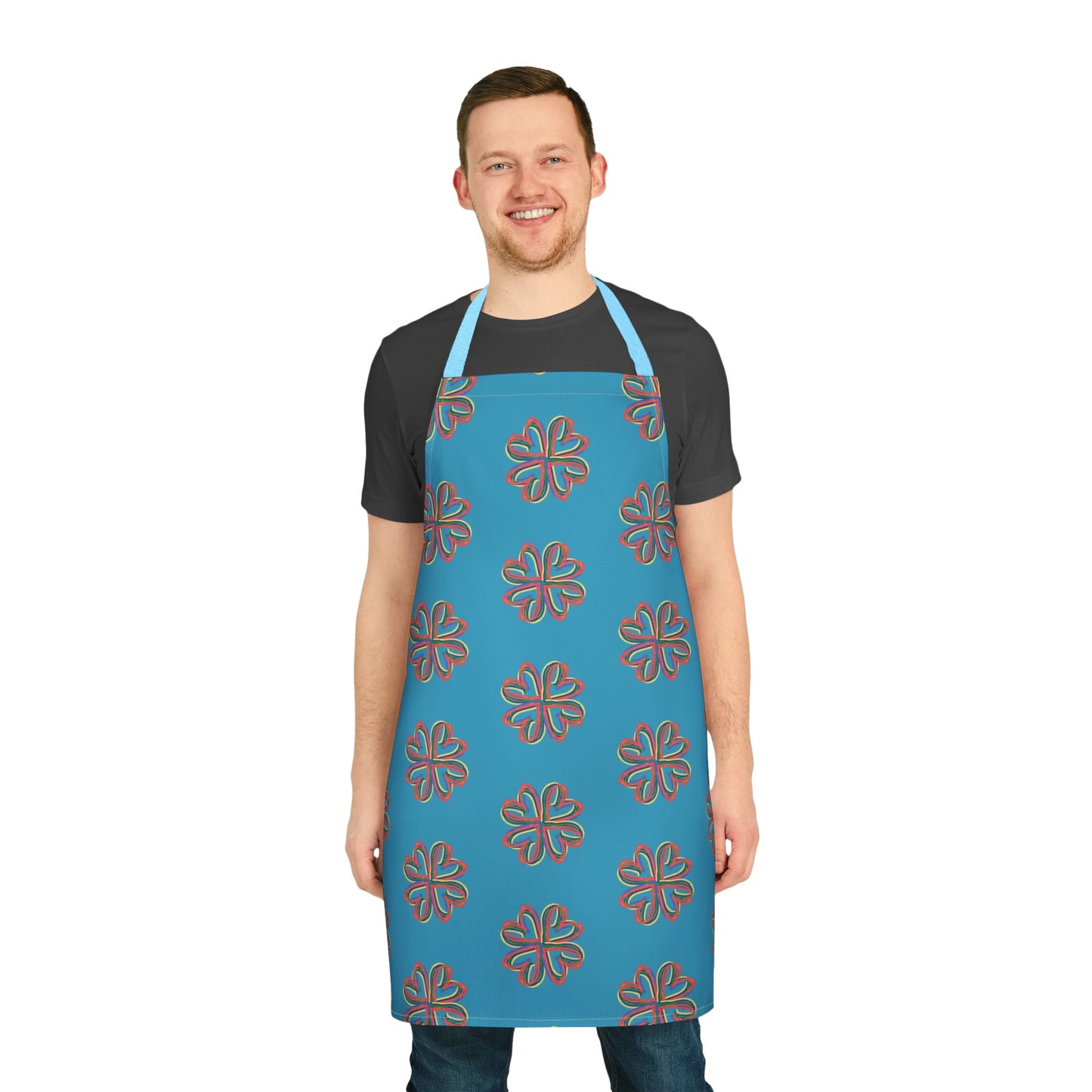 Apron, Turquoise Floral Unisex Chefs Apron, Grilling Cooking Kitchen Gender Neutral Gifts Women Men Friends Teens Birthday Christmas