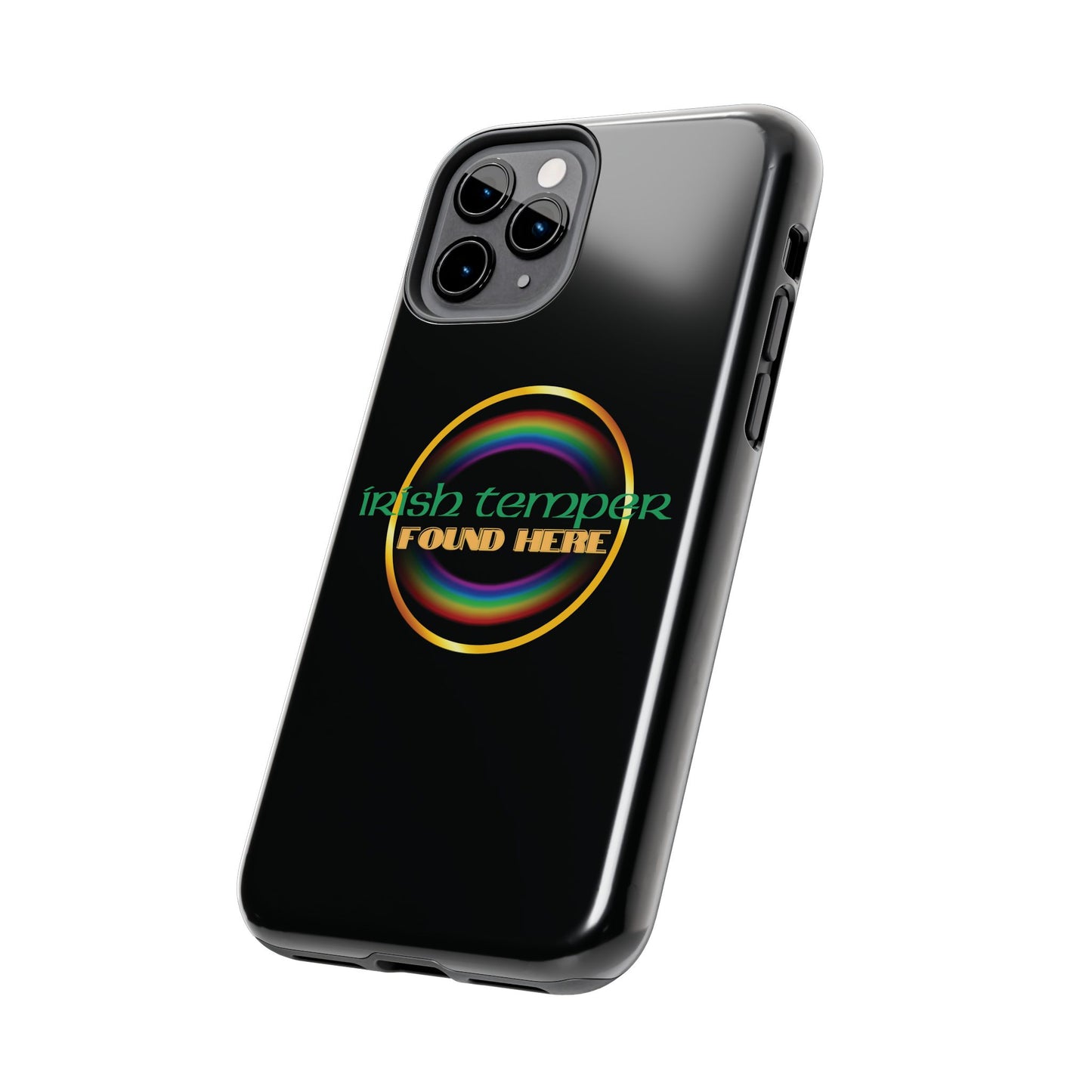 Irish Temper Found Here Black Tough Phone Cases, iPhone & Samsung cases, wireless charging, gifts, St Patricks Day, Birthday, Christmas