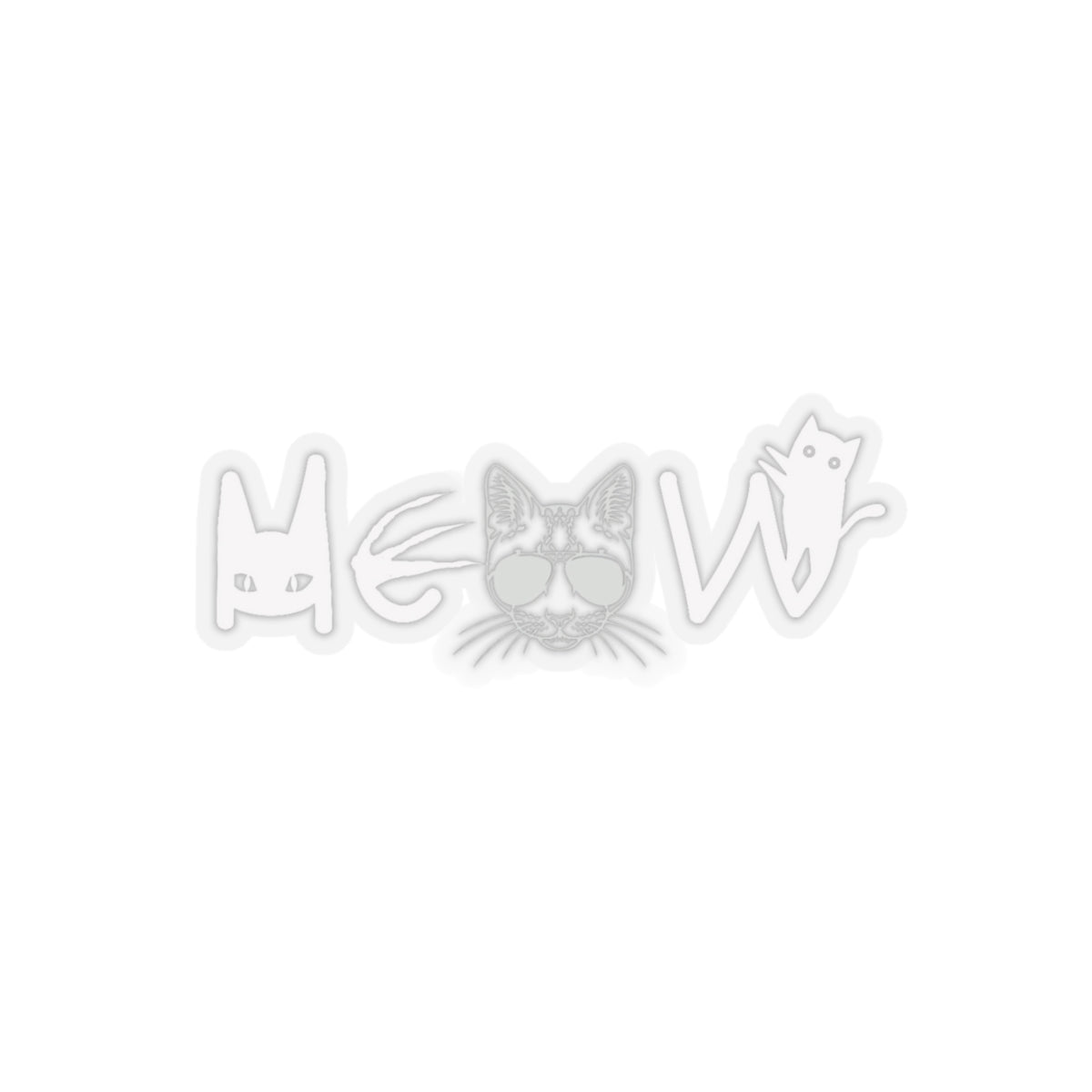 Meow Cat White Kiss-Cut Stickers, Animal Decals, Cute Kitty Vinyl Sticker Pack, Laptop Decal, Water Bottle Sticker, Pet Lover Gift