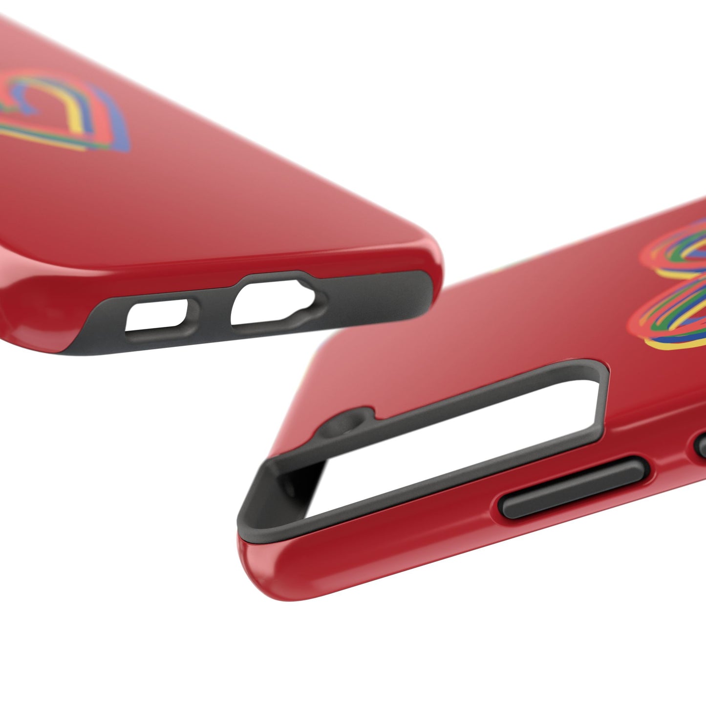 Rainbow Hearts Tough Phone Case, Red Phone Cover, Smartphone Case, Heart Pattern Phone Shell, Phone Hard Case, Colorful, Wireless Charging