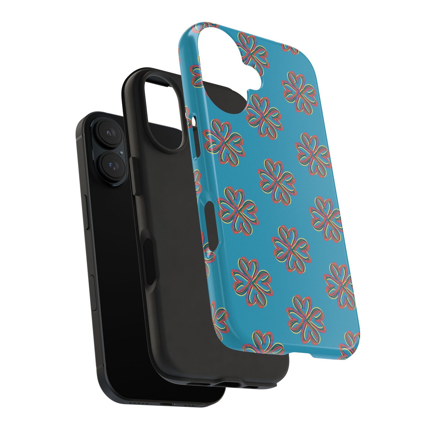 Floral Tough Phone Case, Colorful Turquoise Case, Hard Cover, iPhone Samsung Galaxy Google Pixel, Botanical Print Phone, Wireless Charging