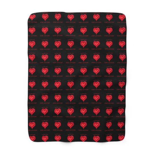 Black Hearts Sherpa Fleece Blanket, I Love You Gobs and Gobs, Cozy Warm Throw, Valentine's Day Gift, Home Decor Accent, Bedding Accessories