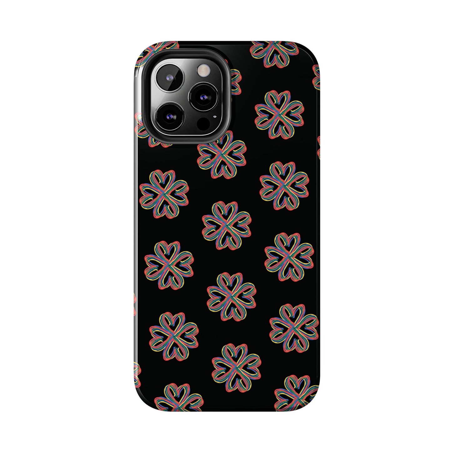 Tough Phone Cases, Floral Phone Cover, Protective Floral Case, Colorful Phone Shell, Black Phone Case, Wireless Charging