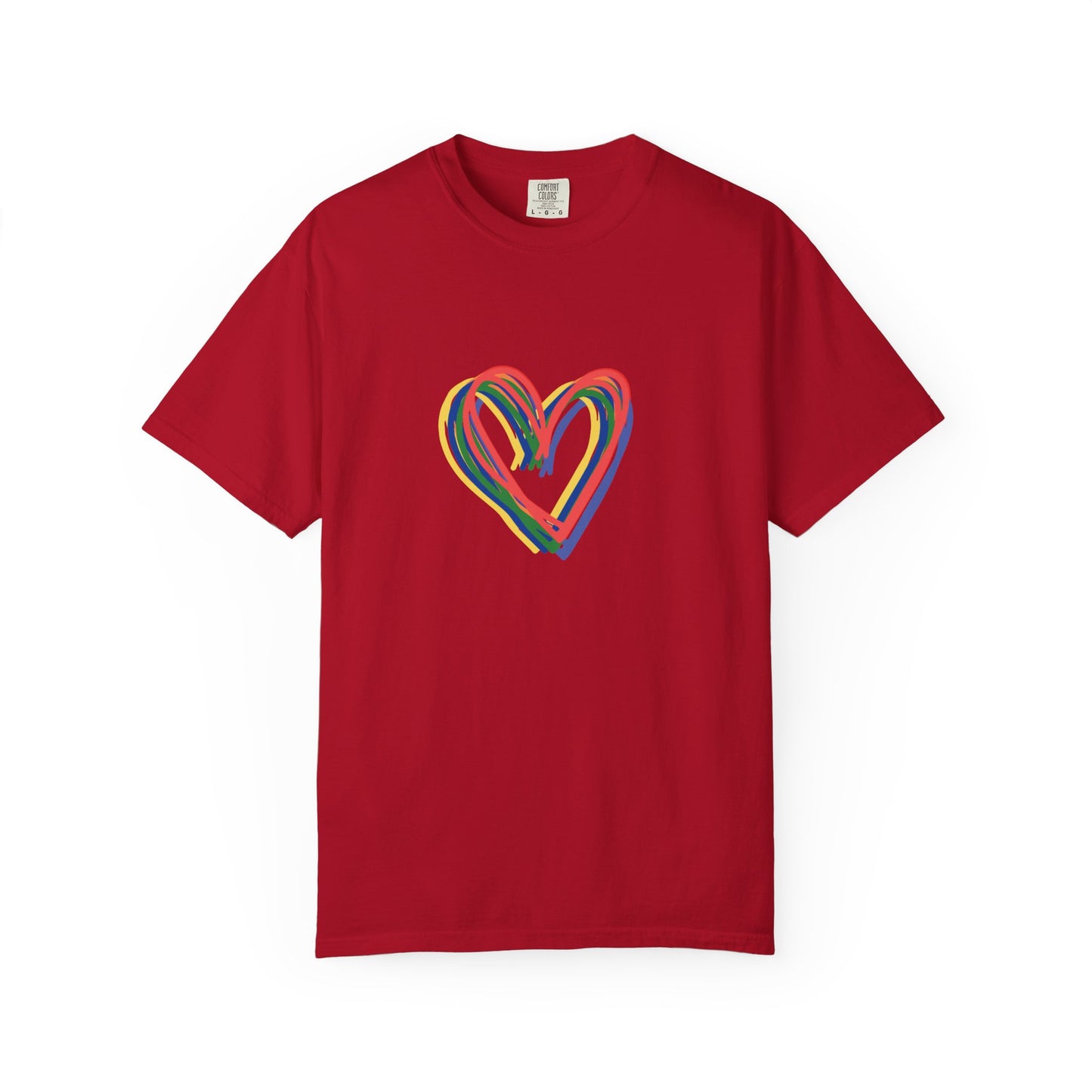 Rainbow Hearts Unisex Garment-Dyed T-shirt, love, Pride, gender neutral, casual, men, women, relaxed, soft, preshrunk cotton, Valentines Day