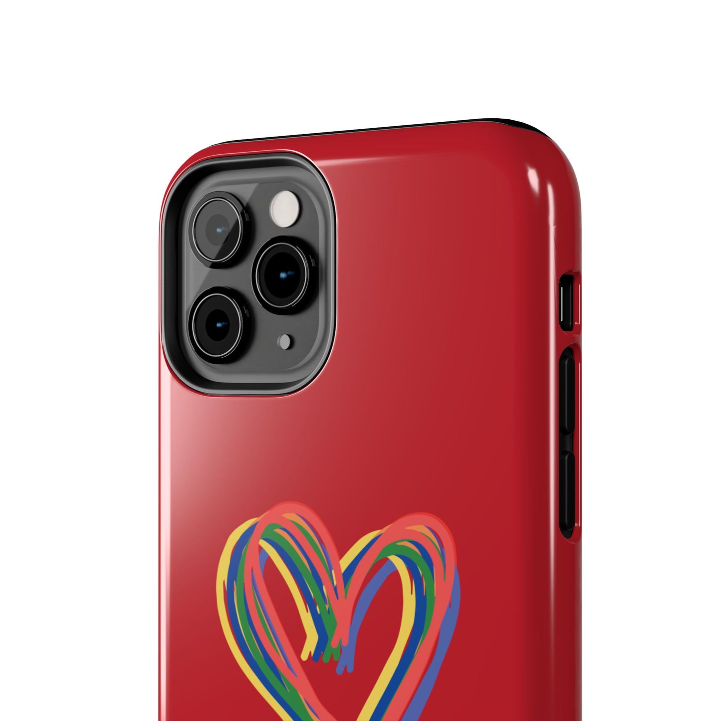 Rainbow Hearts Tough Phone Case, Red Phone Cover, Smartphone Case, Heart Pattern Phone Shell, Phone Hard Case, Colorful, Wireless Charging