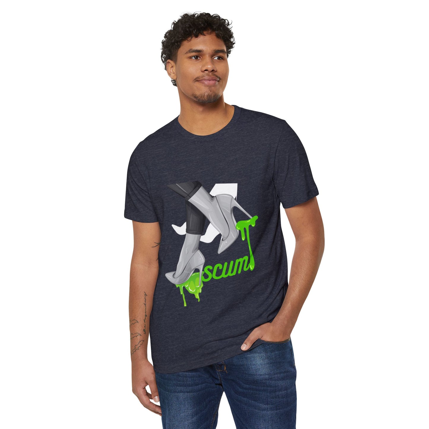 Graphic Tee Unisex Recycled Organic T-Shirt, High Heels Dripping Scum Tee, Fashionable Eco-Friendly Shirt, Sustainable Streetwear Top,