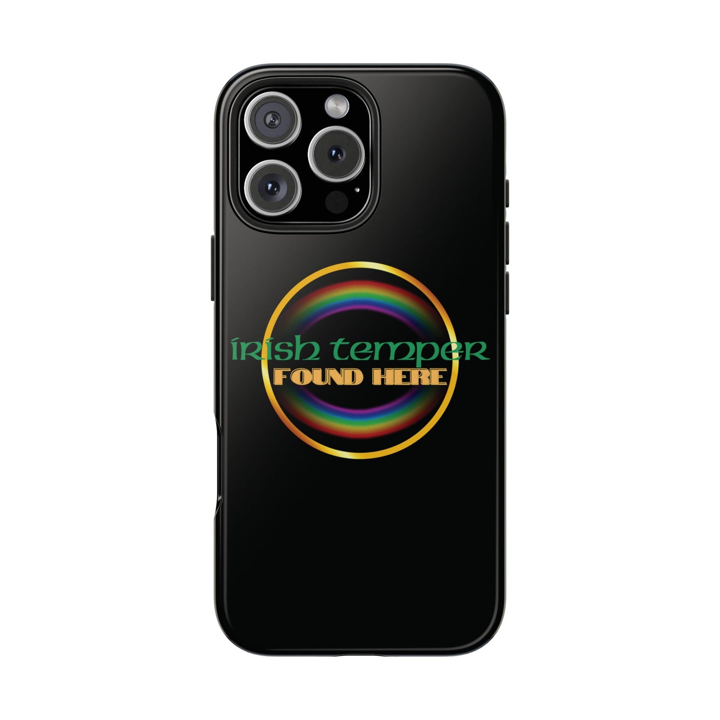 Irish Temper Found Here Black Tough Phone Cases, iPhone & Samsung cases, wireless charging, gifts, St Patricks Day, Birthday, Christmas