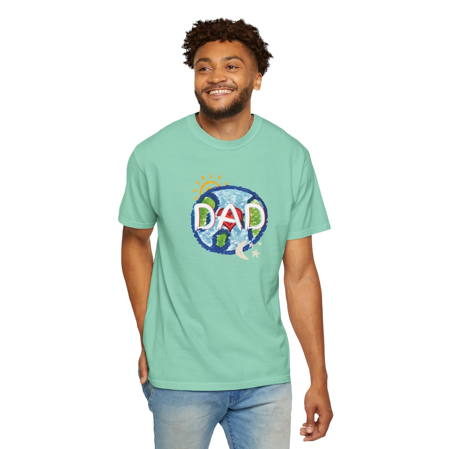 DAD Unisex Garment-Dyed T-shirt - Whole World, Sun, Moon & Stars, Heart - Fathers Day Gift