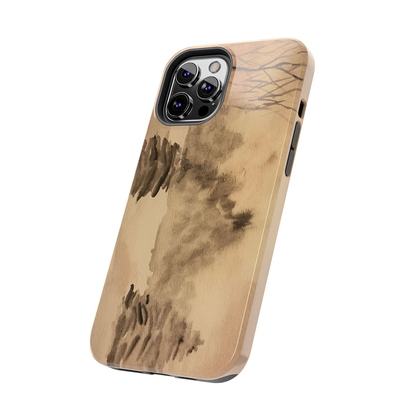 Winter Scene Tough Phone Cases, iPhone & Samsung cases, wireless charging, pine trees, snow, original watercolor artwork, gifts, Christmas