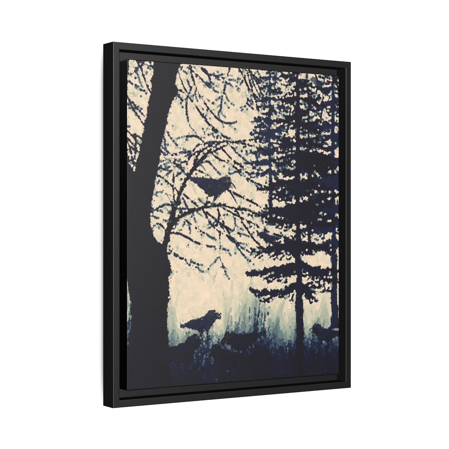 Black Frame Crows in Forest, Dark Black & White, Matte Canvas, Original Artwork, Wall Art, Decor, Trees, Birds, Nature, Gift, Eco, Halloween