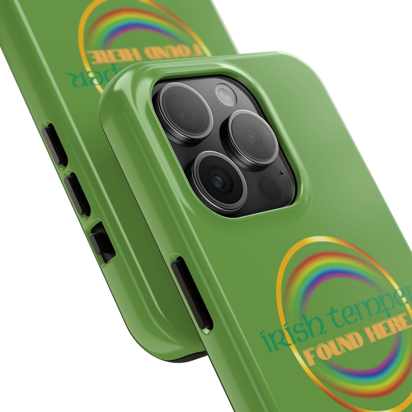 Green Irish Temper Found Here Tough Phone Cases, iPhone & Samsung cases, wireless charging, gifts, St Patricks Day, Birthday, Christmas