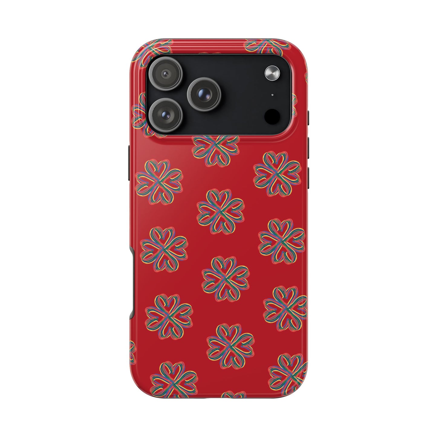 Floral Tough Phone Case, Red Phone Cover, Protective Tech Accessory, Botanical Phone Shell, Gift for Gardeners, Colorful, Wireless Charging