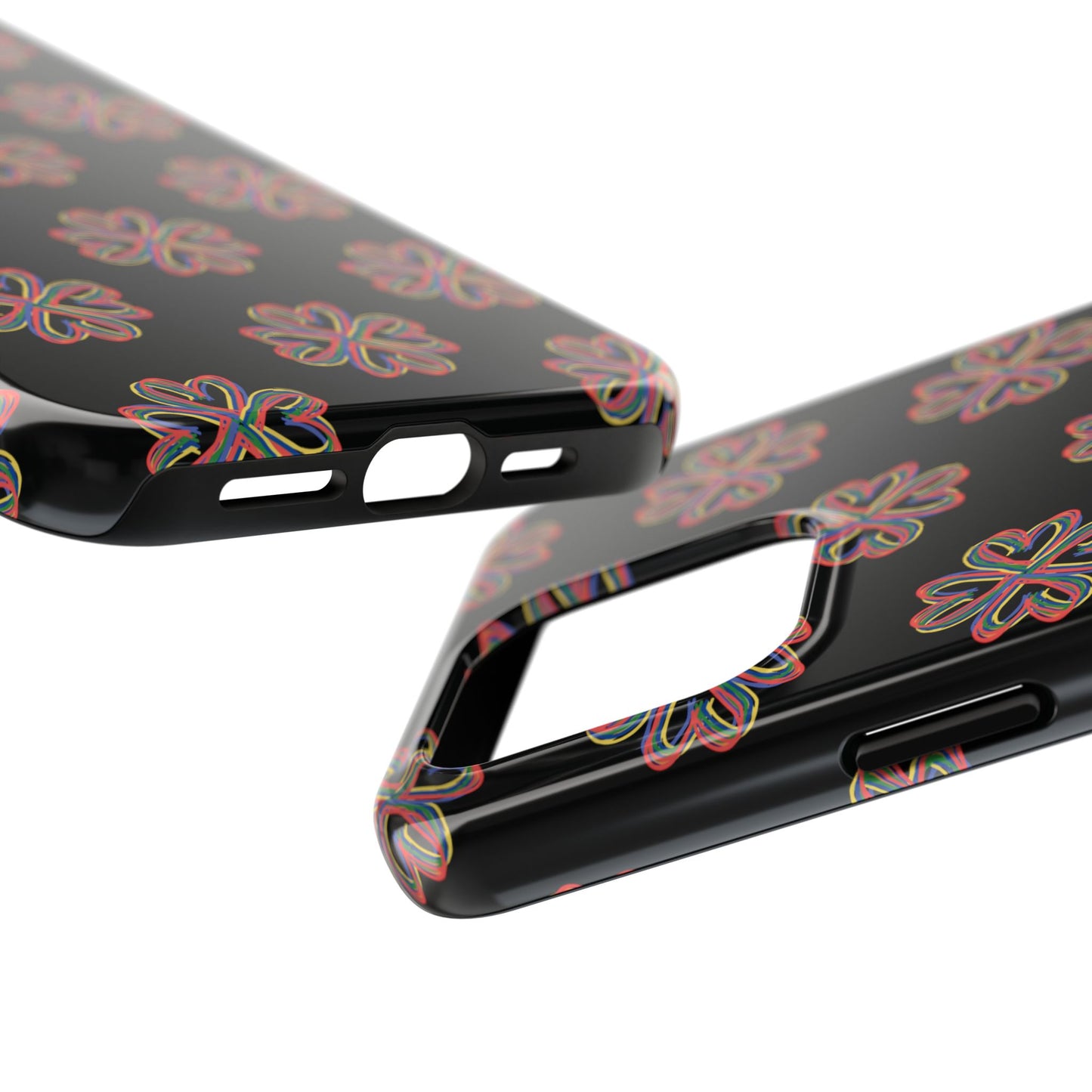 Tough Phone Cases, Floral Phone Cover, Protective Floral Case, Colorful Phone Shell, Black Phone Case, Wireless Charging