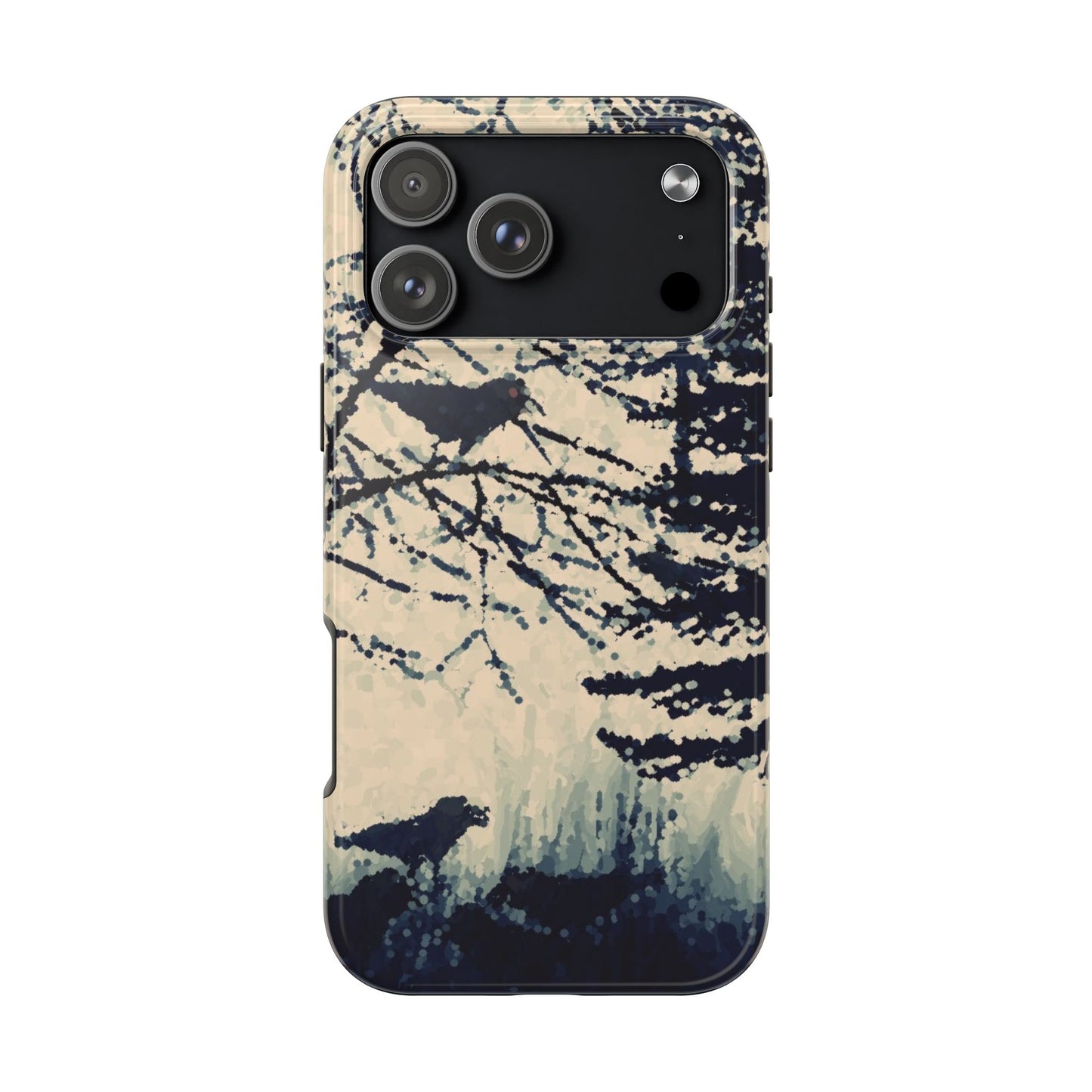 Crows in Forest Tough Phone Cases, iPhone & Samsung cases, wireless charging, crows, trees, birds, original artwork, gifts, Halloween