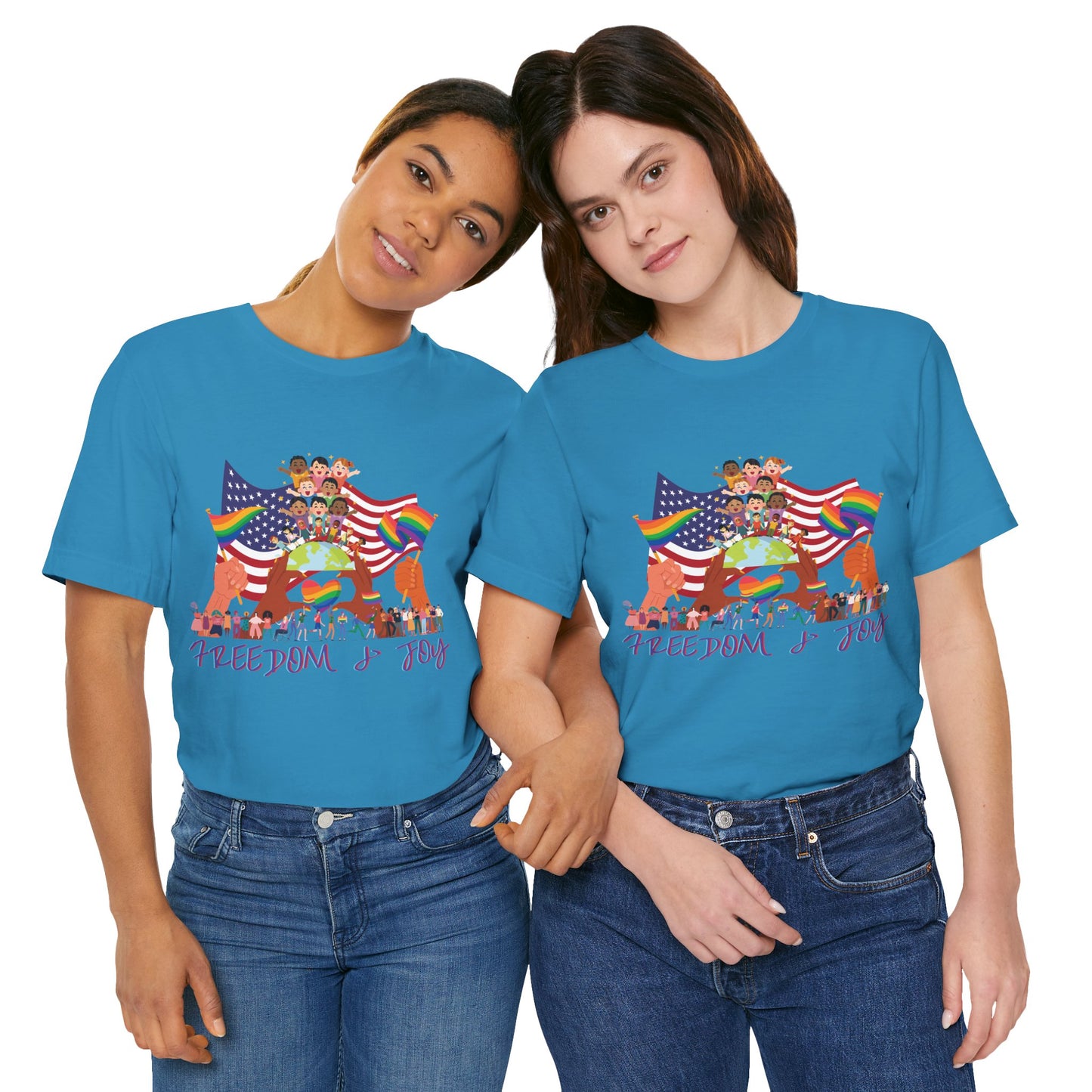 Freedom & Joy Unisex Tee, America, Inclusion, Equality, Love, Pride, Flag, Election, Gift, Comfy, Soft, Casual, Gender Neutral, Short Sleeve