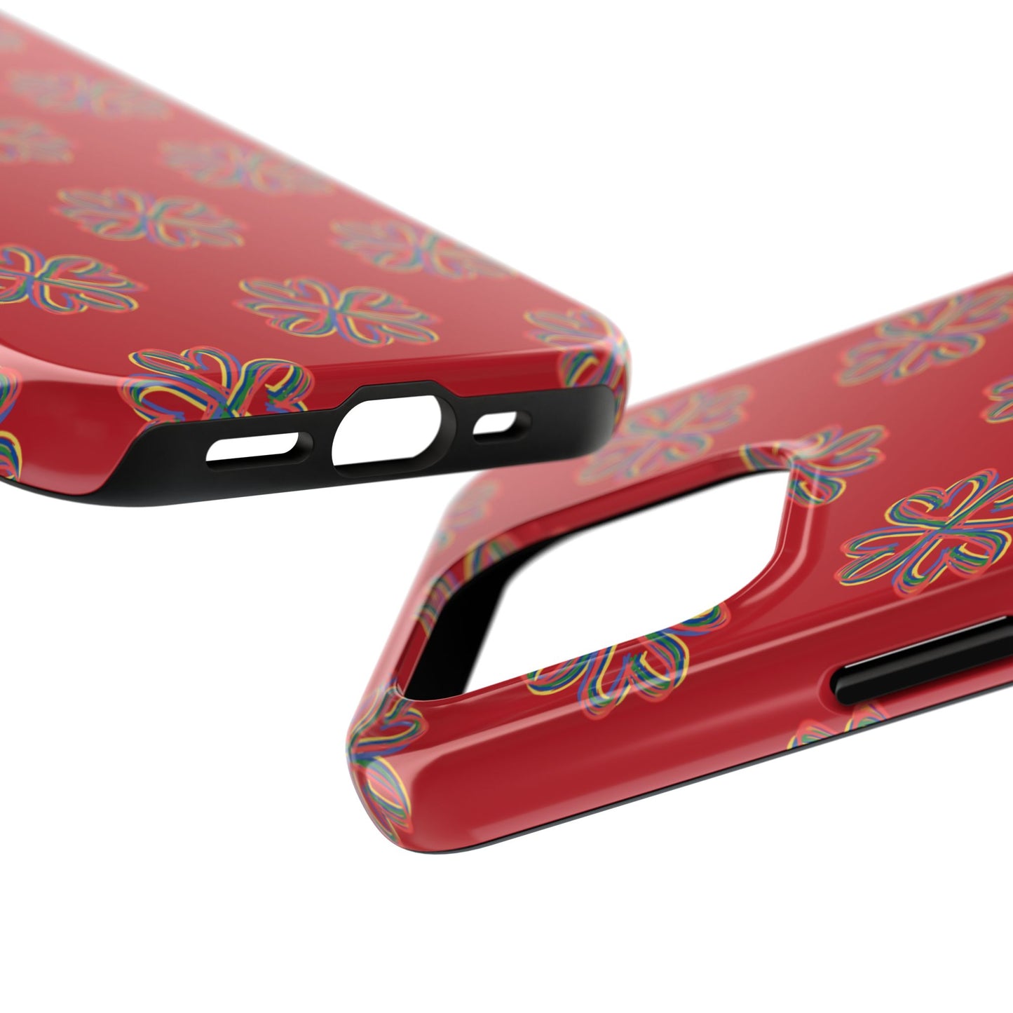 Floral Tough Phone Case, Red Phone Cover, Protective Tech Accessory, Botanical Phone Shell, Gift for Gardeners, Colorful, Wireless Charging