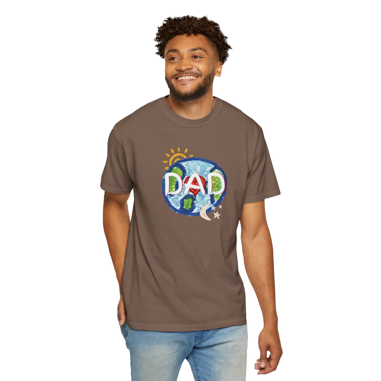 DAD Unisex Garment-Dyed T-shirt - Whole World, Sun, Moon & Stars, Heart - Fathers Day Gift