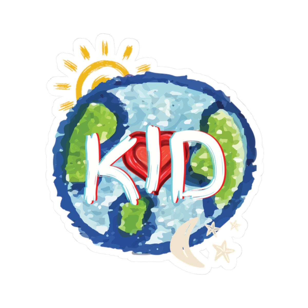 Kid Whole World Sun Moon Stars Heart Kiss-Cut Stickers, Decal, Laptop, Water Bottle, Planner, Scrapbook