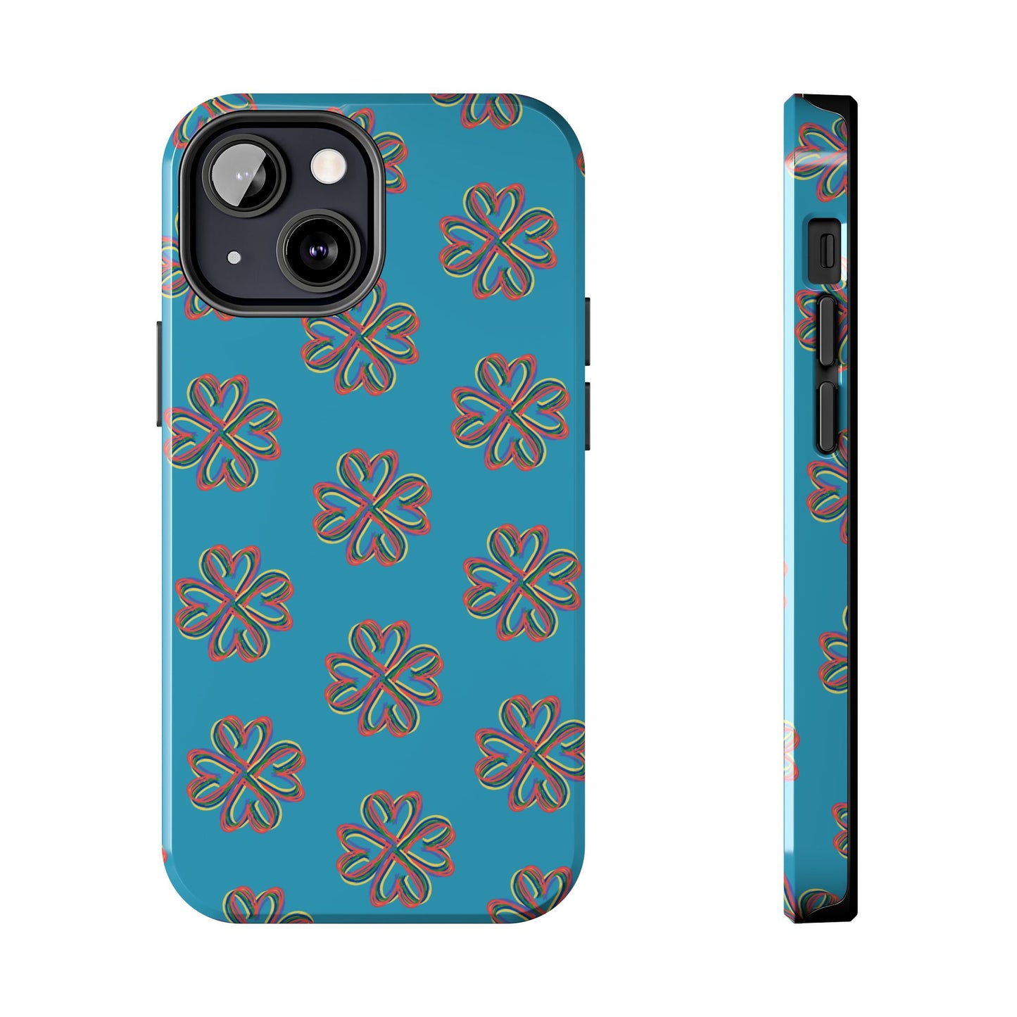 Floral Tough Phone Case, Colorful Turquoise Case, Hard Cover, iPhone Samsung Galaxy Google Pixel, Botanical Print Phone, Wireless Charging