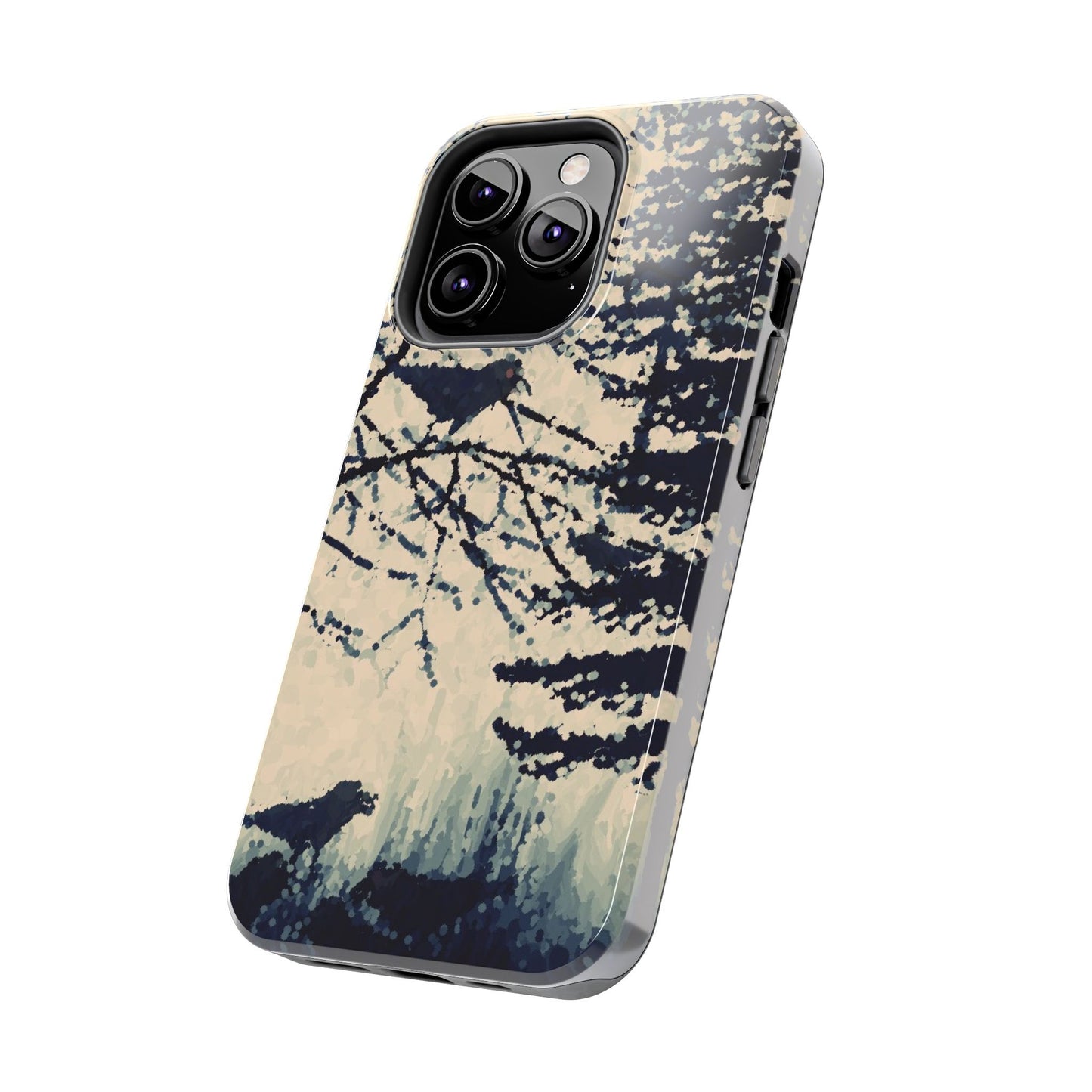 Crows in Forest Tough Phone Cases, iPhone & Samsung cases, wireless charging, crows, trees, birds, original artwork, gifts, Halloween