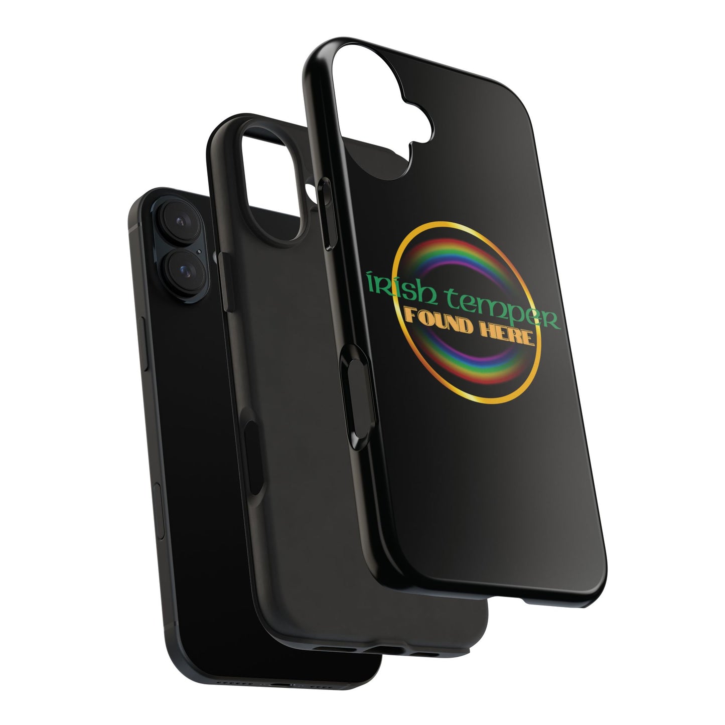 Irish Temper Found Here Black Tough Phone Cases, iPhone & Samsung cases, wireless charging, gifts, St Patricks Day, Birthday, Christmas