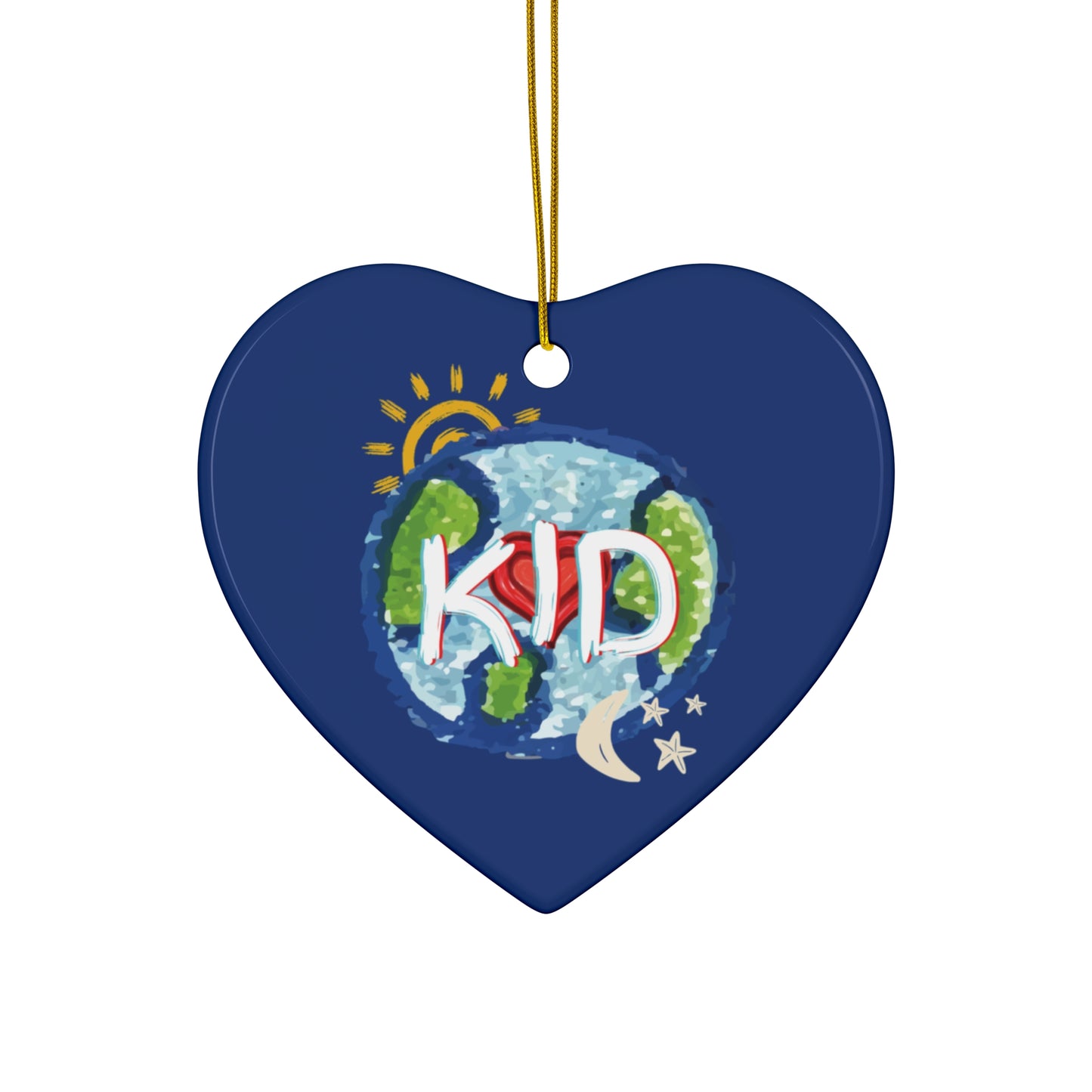 KID Hanging Ceramic Ornament, Whole World, Sun Moon & Stars, Heart, Circle Snowflake Heart Star, Christmas Tree, Holiday, Birthday, Gifts