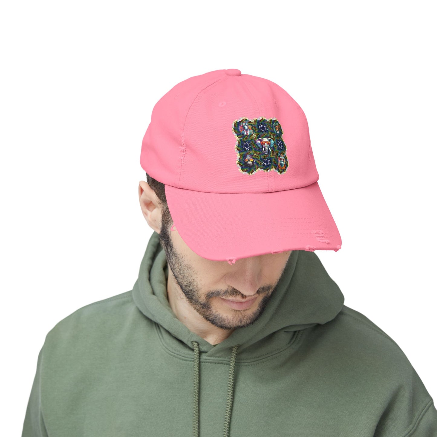 Wild & Cool Creatures Unisex Distressed Cap, Graphic Art, Animals, Gift, Hats, Cotton Twill, Adjustable, Gifts for Women Men Friends Teens