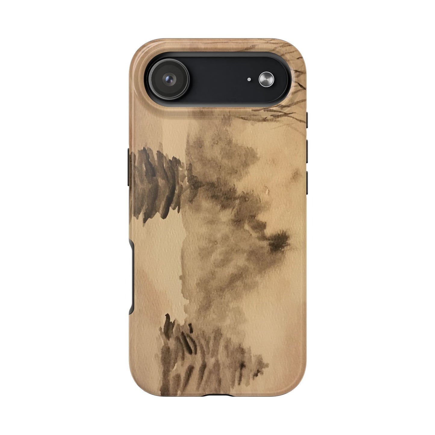 Winter Scene Tough Phone Cases, iPhone & Samsung cases, wireless charging, pine trees, snow, original watercolor artwork, gifts, Christmas