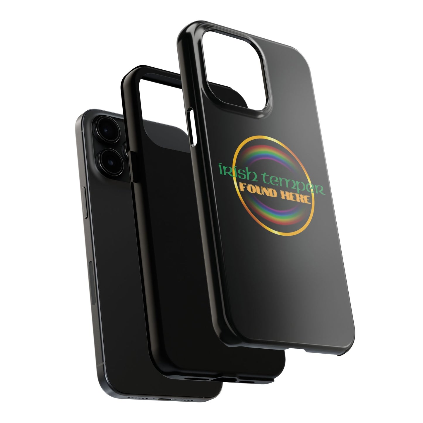 Irish Temper Found Here Black Tough Phone Cases, iPhone & Samsung cases, wireless charging, gifts, St Patricks Day, Birthday, Christmas