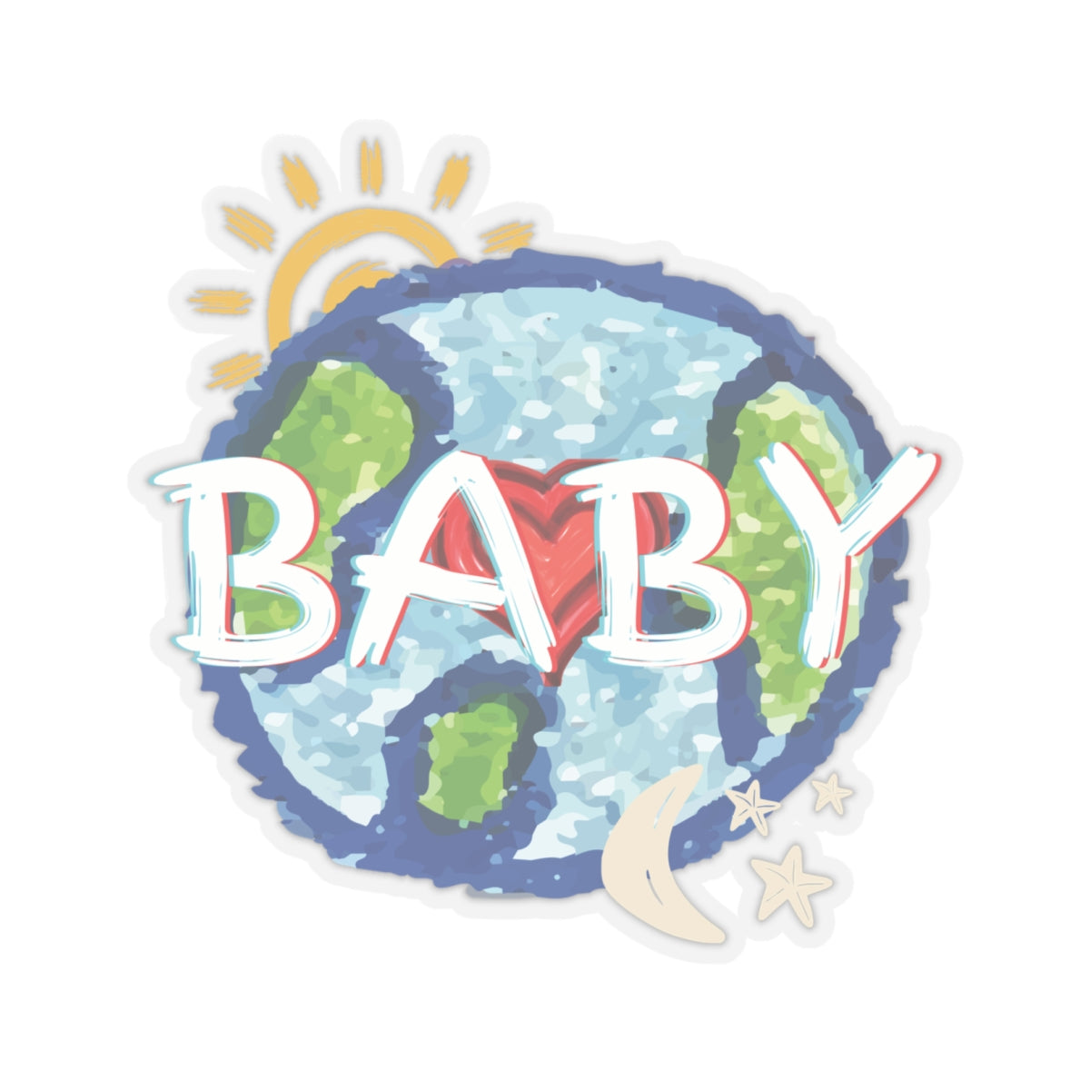 Baby World Sun Moon Stars Heart Sticker, Nursery Decor, Laptop Decal, Planner Sticker, Scrapbooking Supplies, Bullet Journal Accessories
