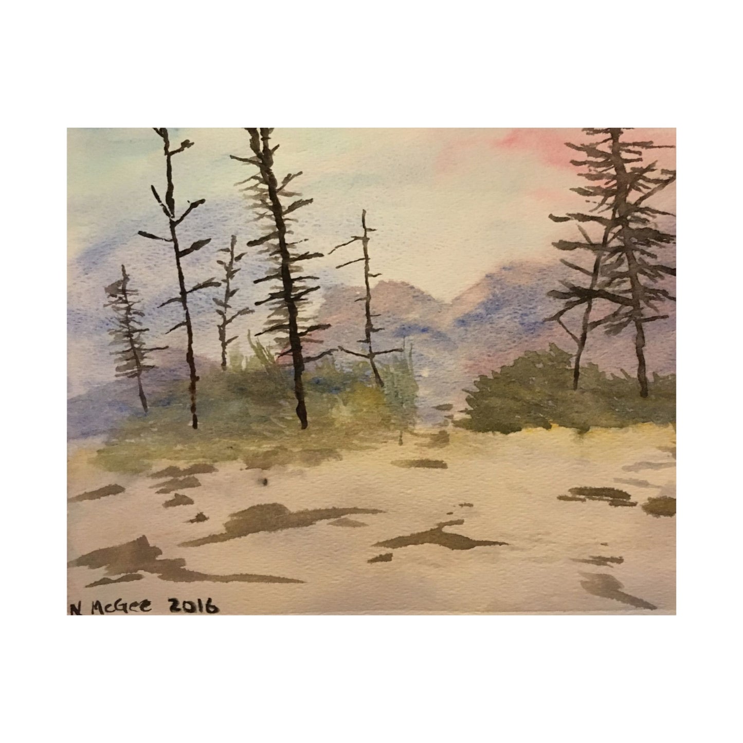 Glacier National Park After Fire, Original Watercolor Print, Premium Matte Poster, Mountains, Nature, Trees, Forest, Artwork, Wall Art, Gift
