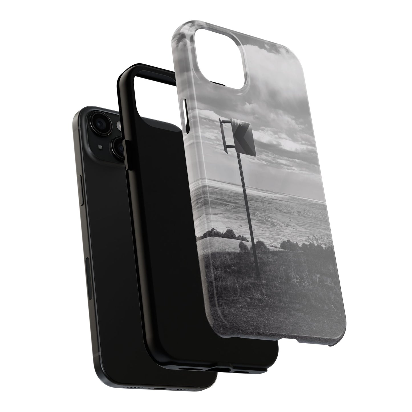 Road Sign Tough Phone Cases, iPhone & Samsung cases, wireless charging, black and white photo, nature, original art, gift birthday Christmas