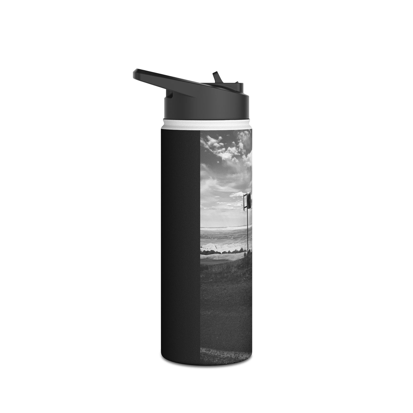 Road Sign Stainless Steel Water Bottle, Badlands, Landscape, Black and White, Photo, Artwork, Drinkware, Gift, Nature, Warning, BPA-free