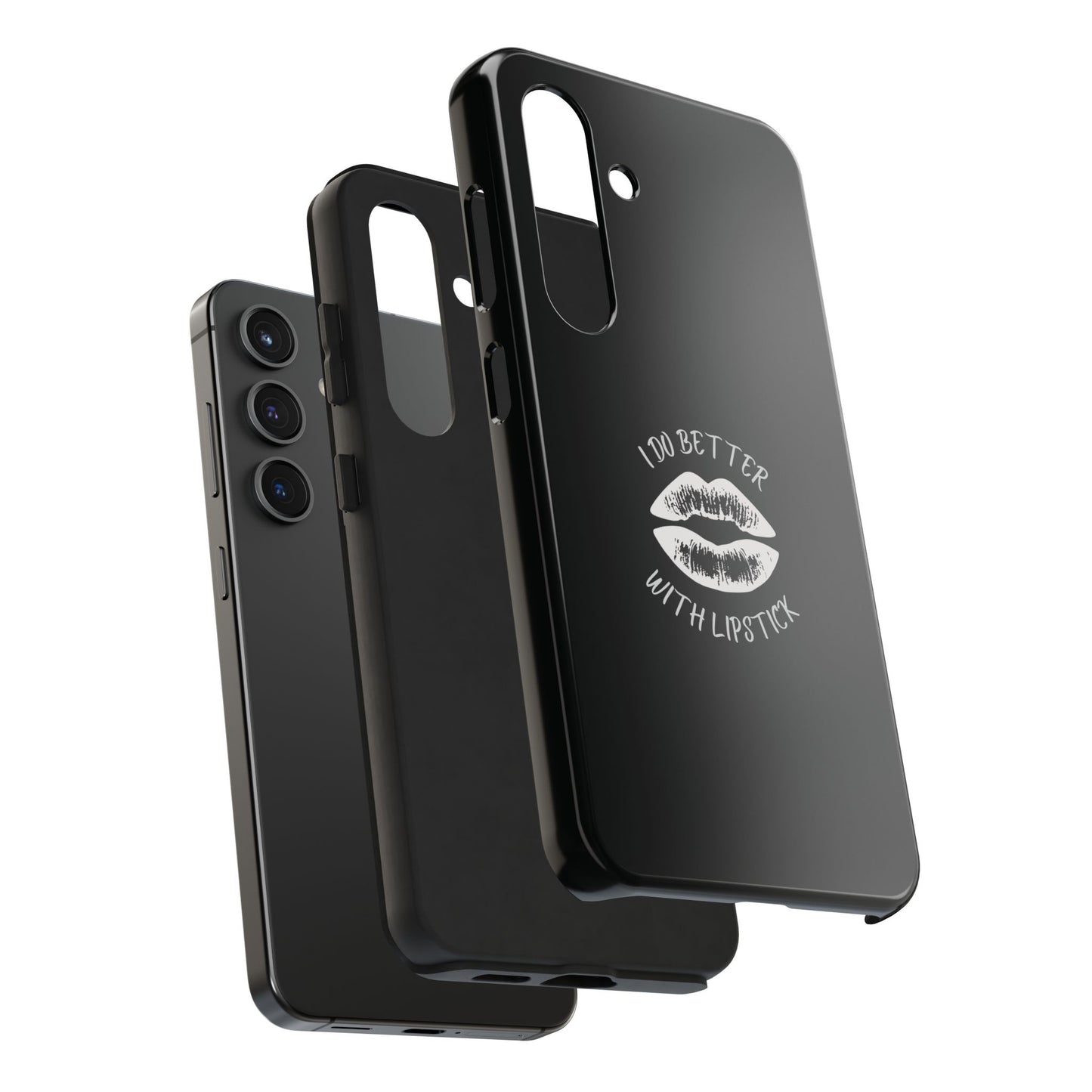 Glamorous Lipstick Tough Phone Cases - Empowered Gifts, Sassy Wireless Charging Cover, Fun Lips Samsung & iPhone Cases, Black Design