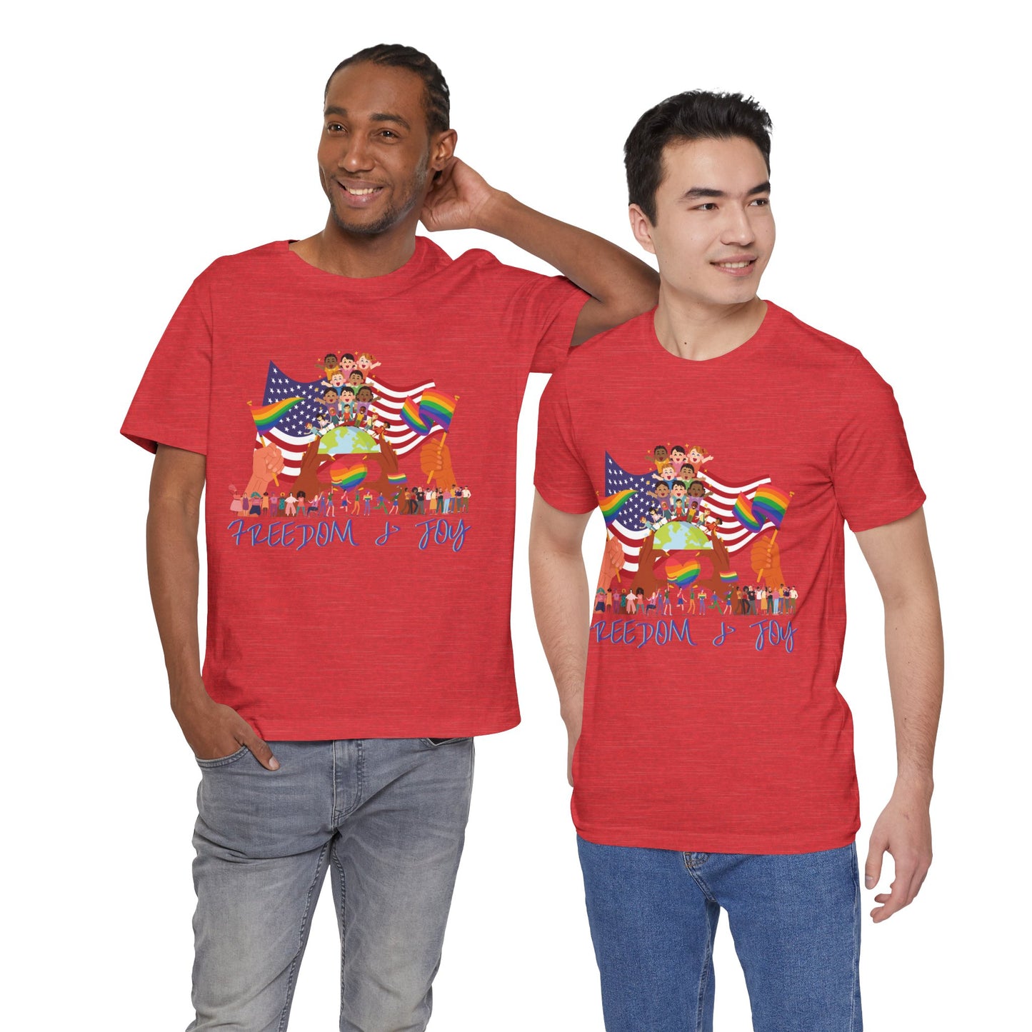 Freedom & Joy Unisex Tee, America, Inclusion, Equality, Love, Pride, Flag, Election, Gift, Comfy, Soft, Casual, Gender Neutral, Short Sleeve