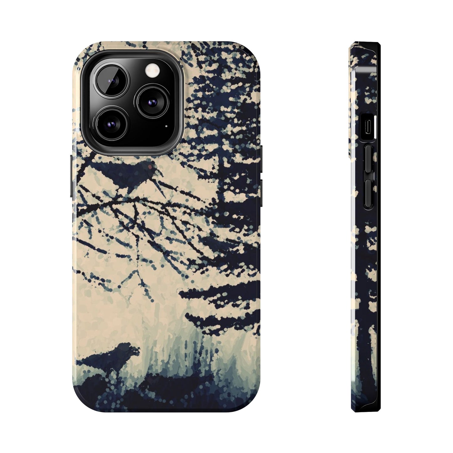 Crows in Forest Tough Phone Cases, iPhone & Samsung cases, wireless charging, crows, trees, birds, original artwork, gifts, Halloween