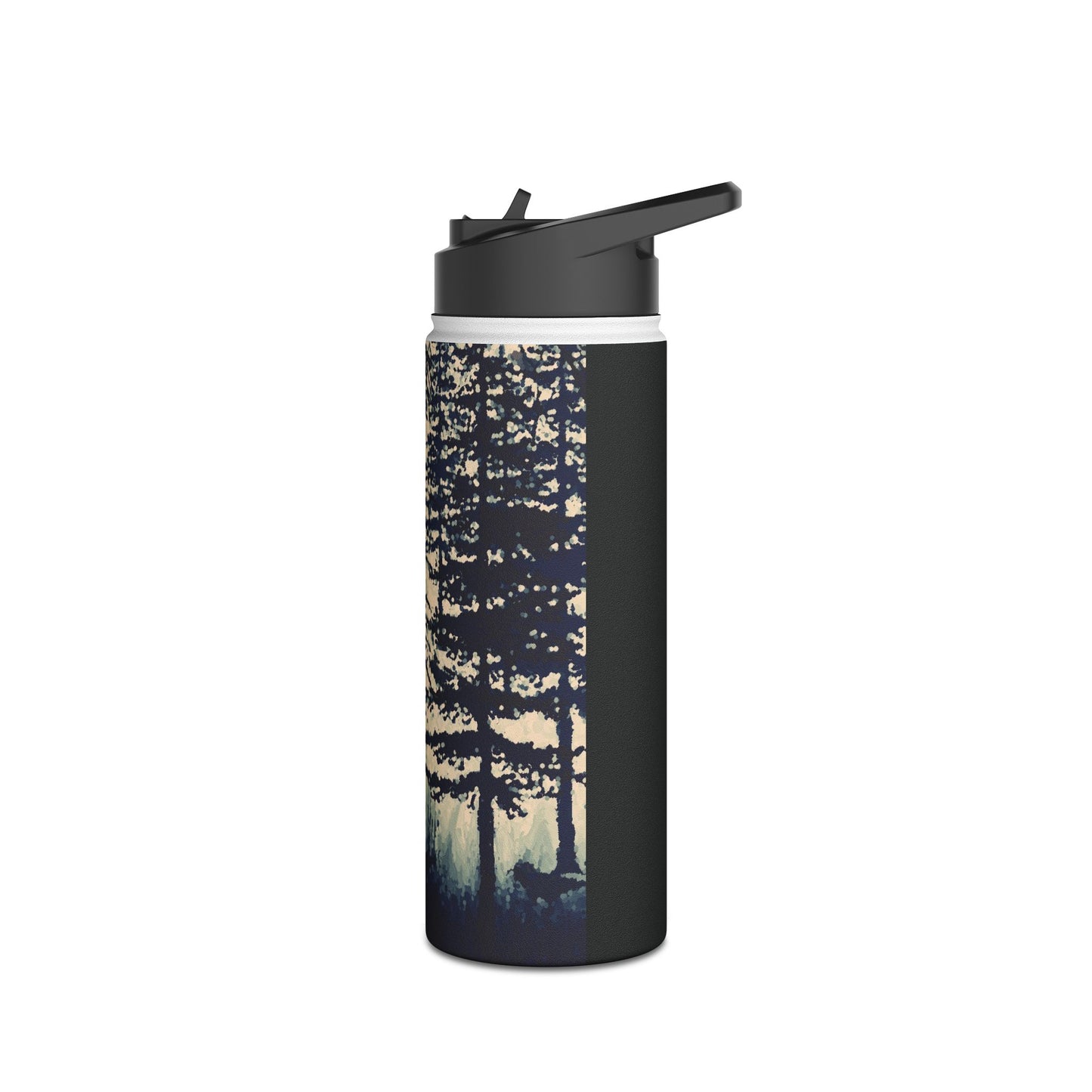 Crows in Forest Stainless Steel Water Bottle, Trees, Birds, Nature, Original Artwork, Exercise, Gift, Black & White, Eco BPA-free, Halloween