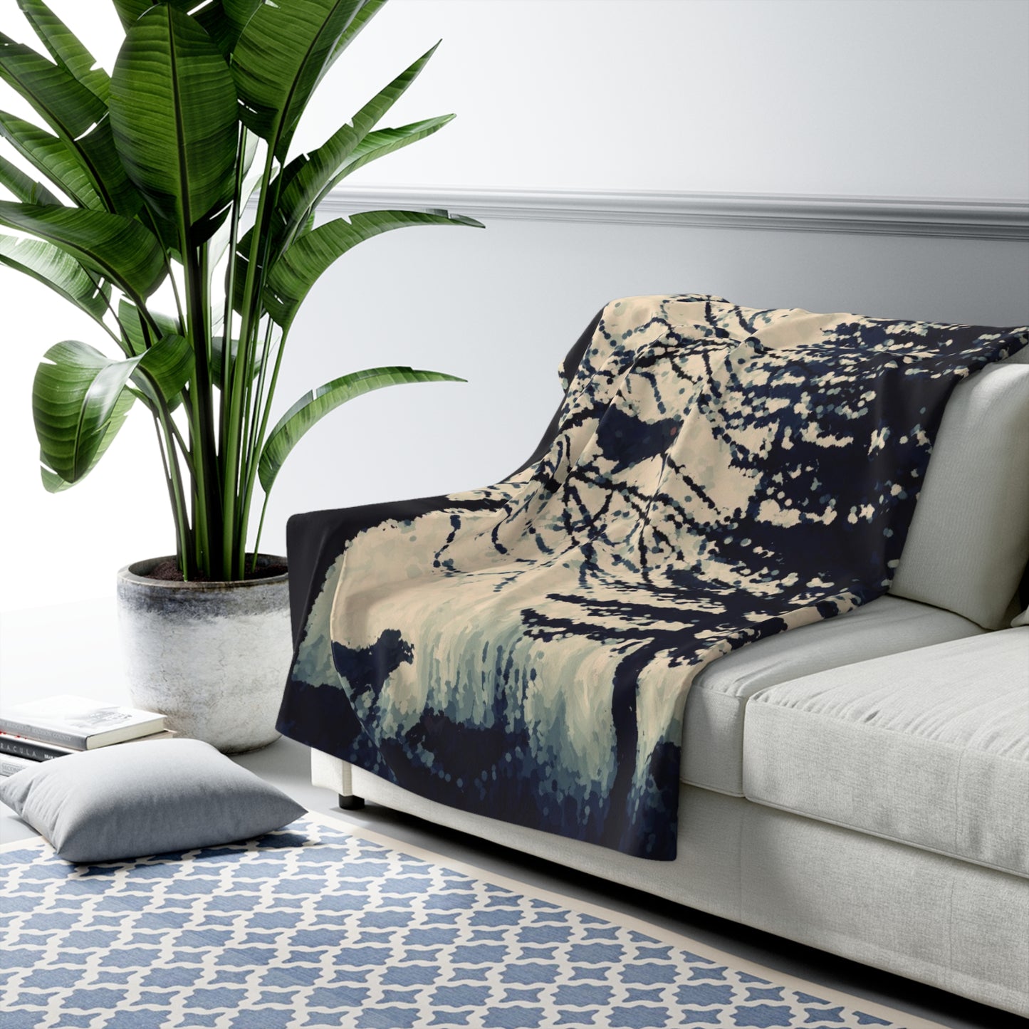 Crows in Forest Sherpa Fleece Blanket, Original Artwork, Home Decor, Cozy, Halloween, Holiday, Gift, Trees, Birds, Nature, Throw 50x60 60x80
