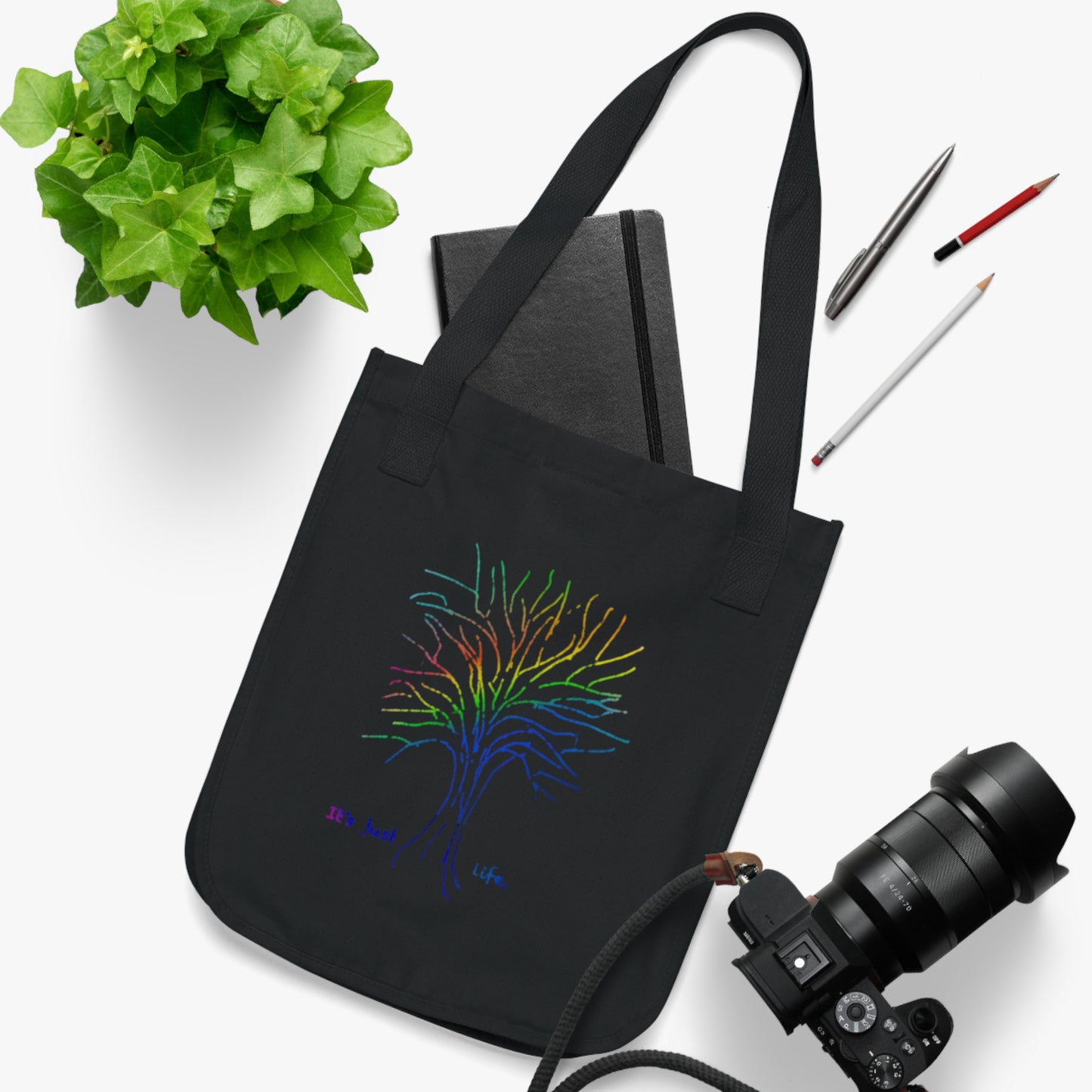 Its Just Life Rainbow Tree Organic Canvas Tote Bag, Groceries, Shopping, Eco Friendly, Gift Bags, 100% Organic Cotton, Beige, Black, Navy