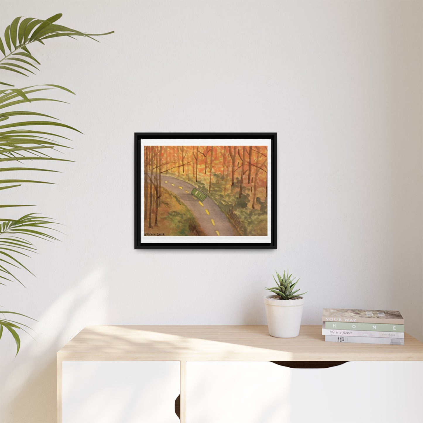 Black Frame Autumn Drive in the Country, Original Watercolor Matte Print, Fall Leaves, Nature, Trees, Artwork, Wall Art, Gift, Colorful
