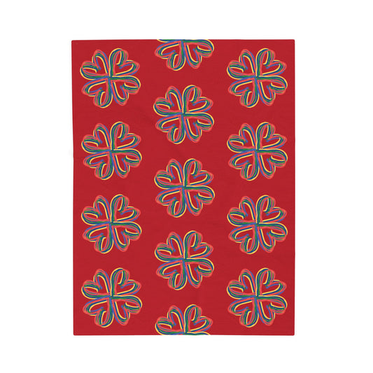 Red Colorful Floral Velveteen Blanket, Cozy Throw, Home Decor, Bed Cover, Vibrant Couch Blanket, Gift Birthday Wedding Anniversary Christmas