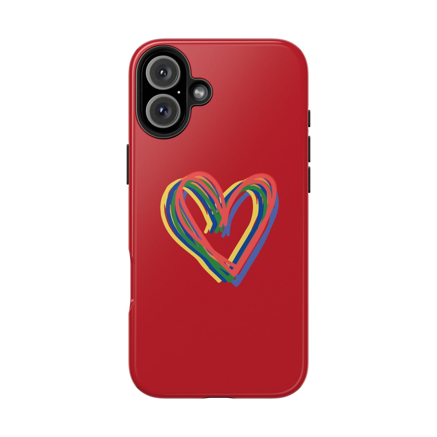 Rainbow Hearts Tough Phone Case, Red Phone Cover, Smartphone Case, Heart Pattern Phone Shell, Phone Hard Case, Colorful, Wireless Charging